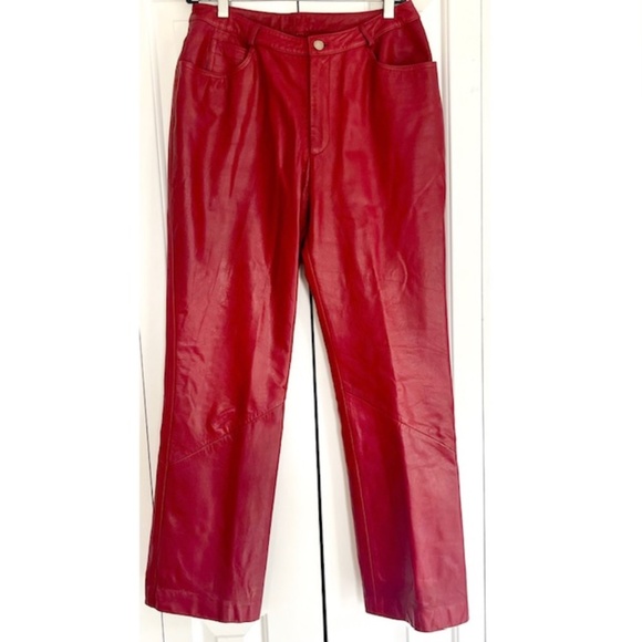 Vintage Willi Smith Red Leather Straight Leg Pants Size 12 - Picture 1 of 4